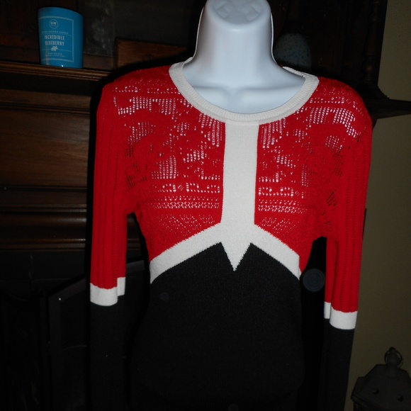Dolce Cabo Sweaters - 2/$15 Black, red, white open knit sweater, Small